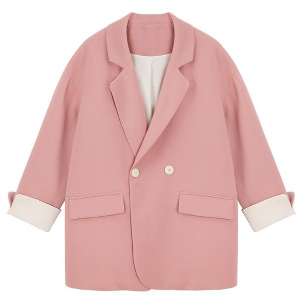 

women's suits & blazers perhaps u pink notch collar blazer long sleeve double-breasted pocket loose casual coat c0407, White;black