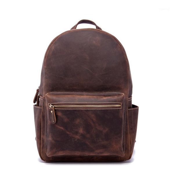 

backpack genuine leather mini men women business retro bagpack 13 inch lapbag crazy horse travel hand casual mochila1