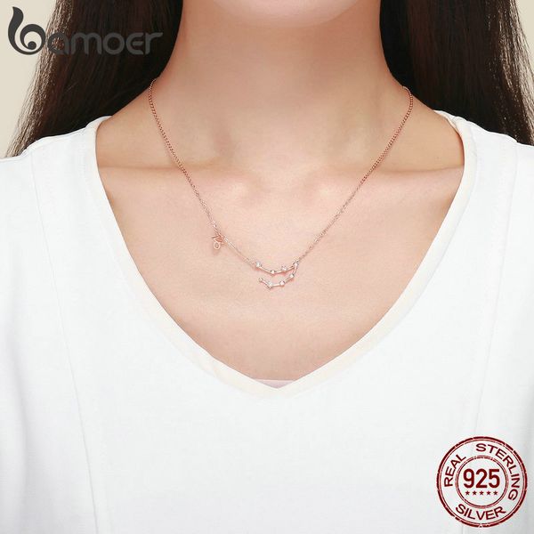 

bamoer real 925 sterling silver crystal taurus capricorn scorpio twelve constellation pendant necklaces women wedding jewelry q1219, Golden;silver