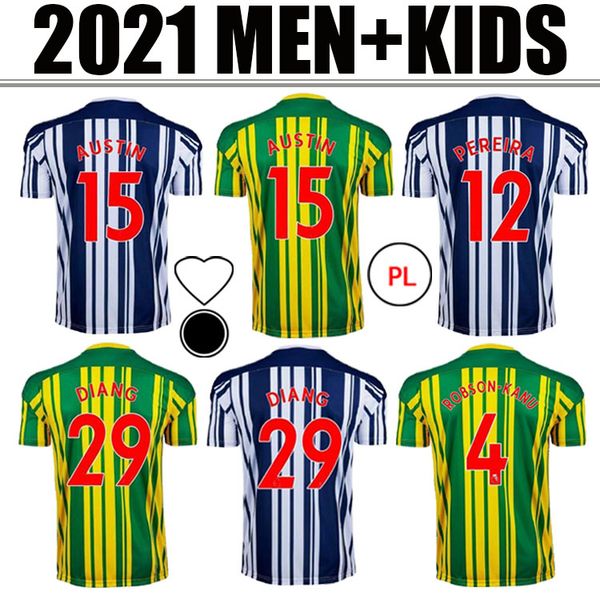 

20 21 west bromwich soccer jersey 2020 2021 oliver burke pereira livermore phillips callum robinson men+kids kit football shirt, Black;yellow