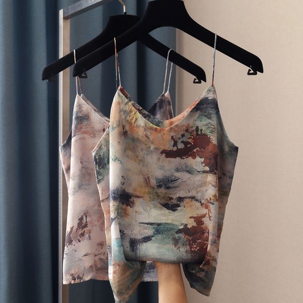

new 2021 summer camis chic vintage print for strap boho women v-neck tank female 11si, White