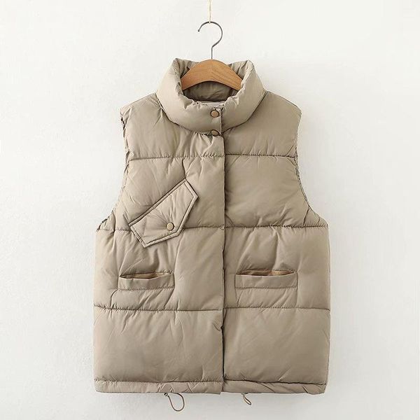 

small fresh solid color diagonal pockets loose down cotton sleeveless waistcoat vest solid color spring and autumn fashion1, Black;white