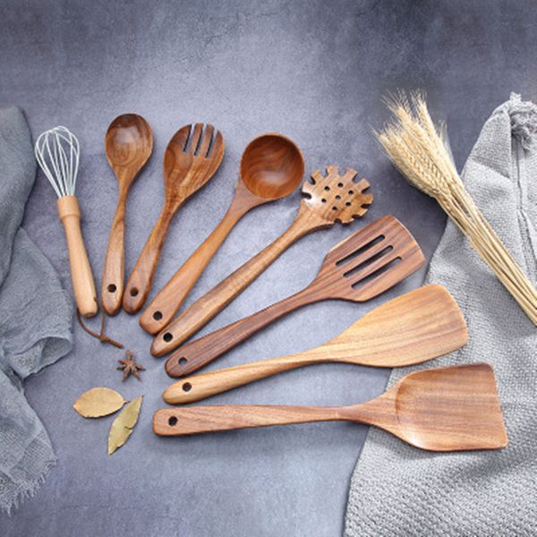

2021 new 8pcs/set wood cooking spatula spoon shovel whisk g8ls