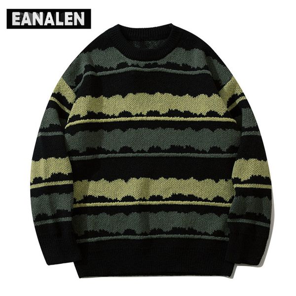 

harajuku men's retro sweatshirt, striped street cloth, large size, hip-hop style, punk, video, grandpa, White;black