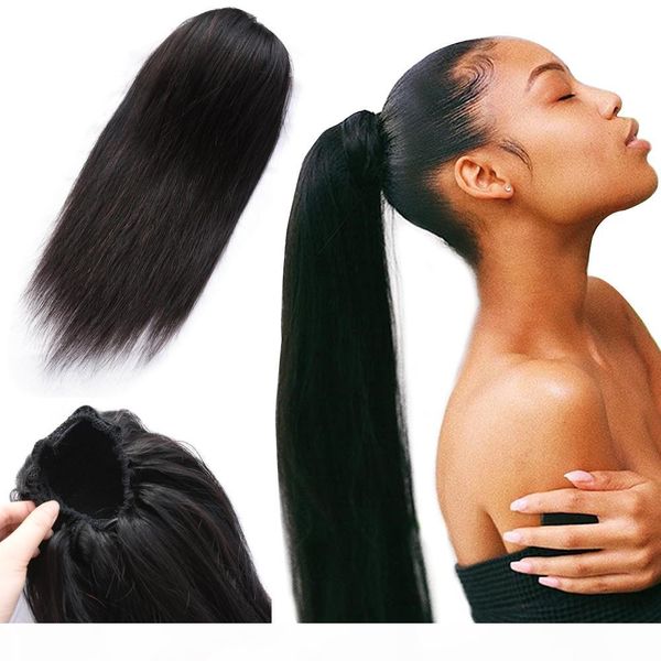 

beau diva straight ponytail 100% human hair drawstring ponytail with clips in for women remy brazilian virgin hair 1 piece, Black