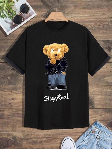 

men cartoon & slogan graphic tee v5es#, White;black