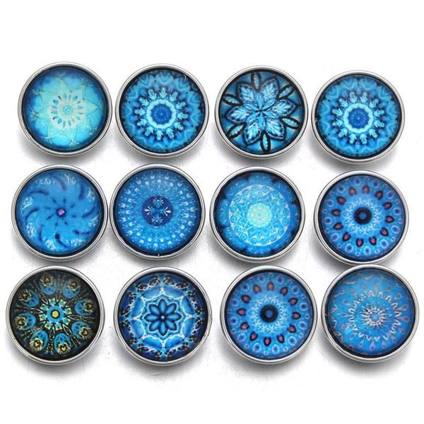 

10pcs/lot new glass snap button random blue series theme fit 18mm diy snap bracelet jewel jllvmb