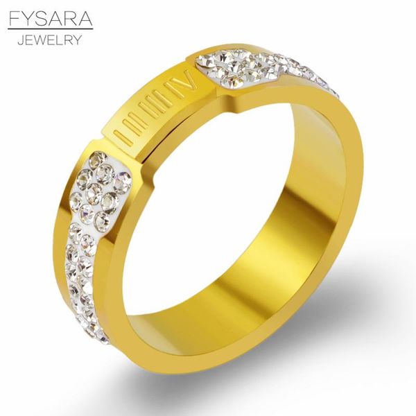 

fysara римская цифра цирконий золотые кольца женщины австрийские кристаллы круглый палец кольца из нержавеющей стали обручальное модные ювел, Black