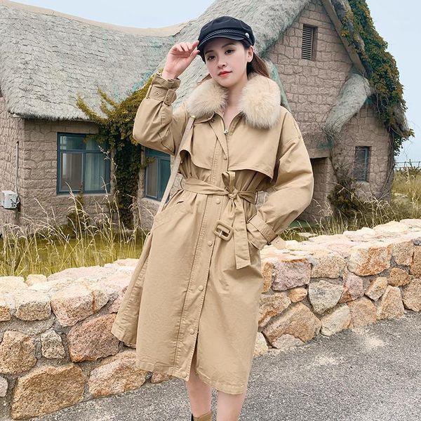 

women new fashion adjustable waist sashes parka winter jacket casual long hooded parka liner detachable fur collar coat1, Black