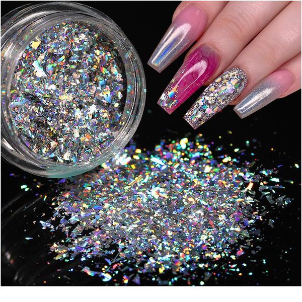 

1 box holographics glitters silver gold laser nail art powder sparkly shinning polish chrome paper manicuring dust jllrfp