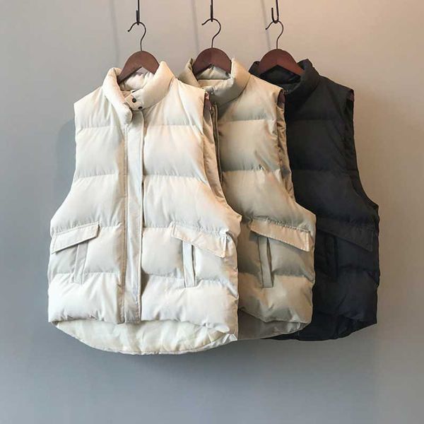 

autumn and winter cotton vest women's new thicken stand collar vest fashion female solid color casual loose bread clothes jacket, Black;white