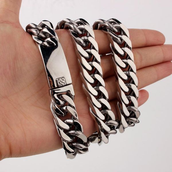 

10/12/15/17/19mm heavy men's 316l stainless steel curb cuban link chain necklace haloween jewelry gift, Silver