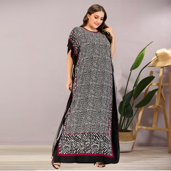 

xsmis a18135 large size dress women's loose casual print skirt leopard large dress split size ihqso, Black;gray