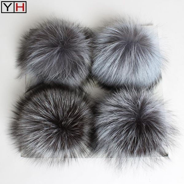 

beanie/skull caps fashion luxury genuine silver ball 100%natural real fur pompom. used for knitted hat and scarf accessories 15cm1, Blue;gray