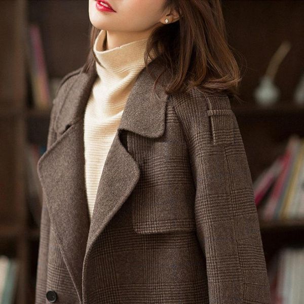 

women's wool & blends coat cloth female long 2021 autumn/winter fashion clothing temperament show thin wave undertakes, Black