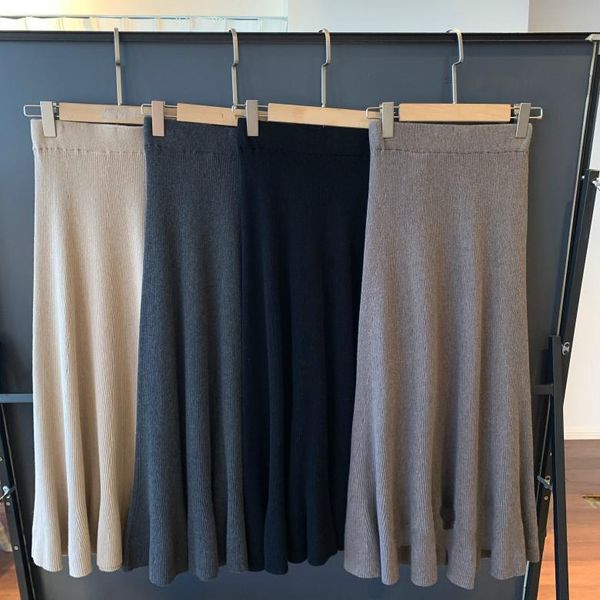 

skirts seamless molding cotton cashmere yarn elegant tail knitted, Black