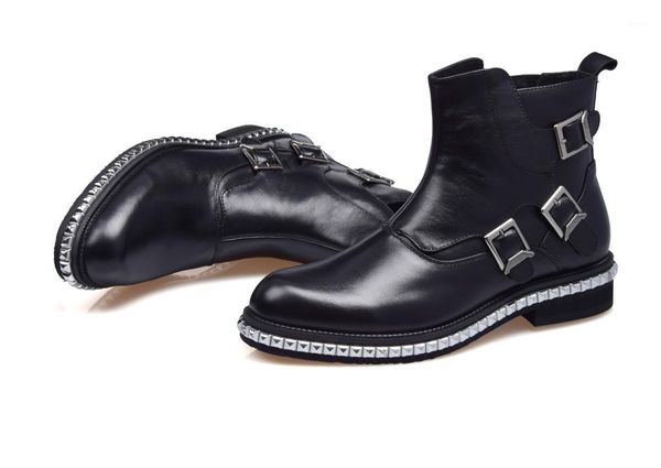 

men boots cowhide high round toe cowhide black brown work shoes luxury wedding shoes pointed toe ankle cow leather1
