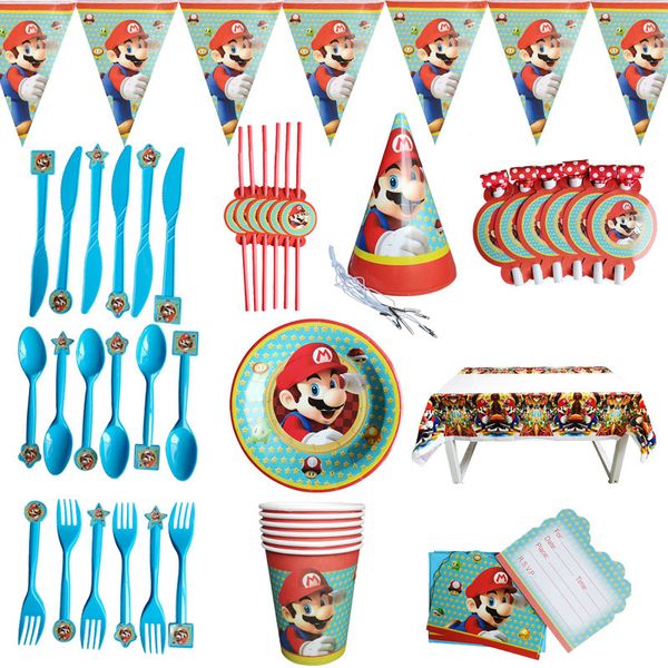 

56pcs/lot disposable tableware for birthday cartoon party supplies decoration paper napkin plate cups
