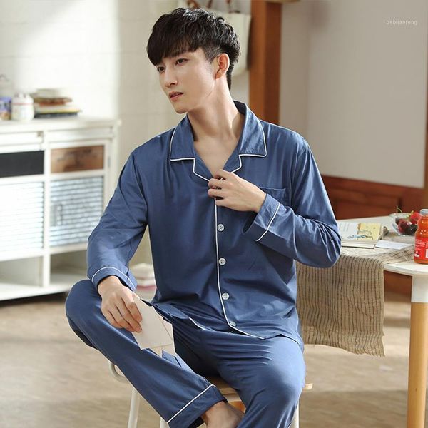 

solid modal sleepwear men spring long sleeves button-down pajamas set 2pieces mens soft blue nightwear pjs 2020 pijamas homme1, Black;brown