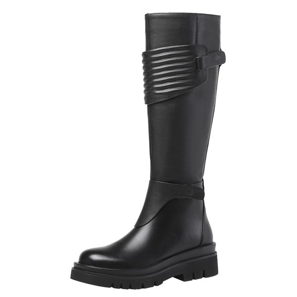 

genuine cow leather platform knee boots thick bottom black white brand designed zipper riding botas mujer ladies knight shoes