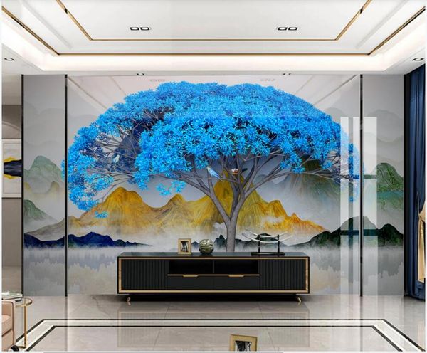 

3d wallpaper custom p blue trees shape mountain scenery home decor 3d wall murals wallpaper for walls 3 d in the living room