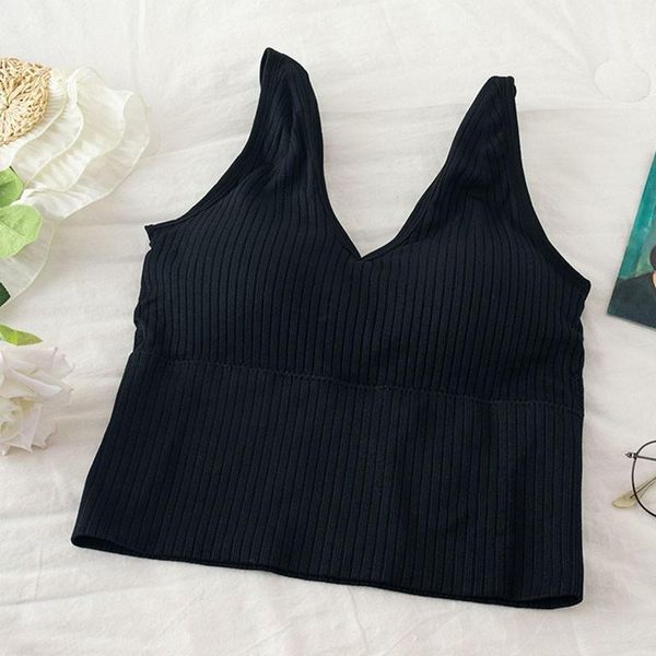

women's knitted tank crop seamless underwear female crop lingerie intimates with removable padded1, Black;white