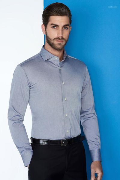 

thick 100% cotton dark blue oxford fabric with spread collar and button cuff shirts for men1, White;black