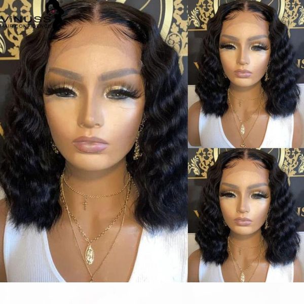 

deep curly 13x6 lace front wigs for black women short bob wig remy peruvian human hair wig pre plucked bleach knots for women vi, Black;brown