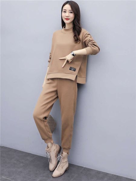 

vipthickened plush leisure sports suit women's 2020 winter sweater cotton slim exercise running sportswear 2-piece set, Gray