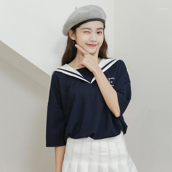 

kyqiao japanese school uniform mori girls summer japanese style fresh kawaii sailor collar short sleeve white navy blue blouse1