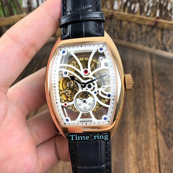 

edition 8880 b sg sqt skeleton dial rose gold steel case automatic mechanical movement mens watch black leather strap designer watches, Slivery;brown