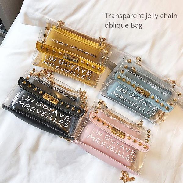 

design women transparent bag clear pvc jelly small tote messenger bags female crossbody shoulder bags