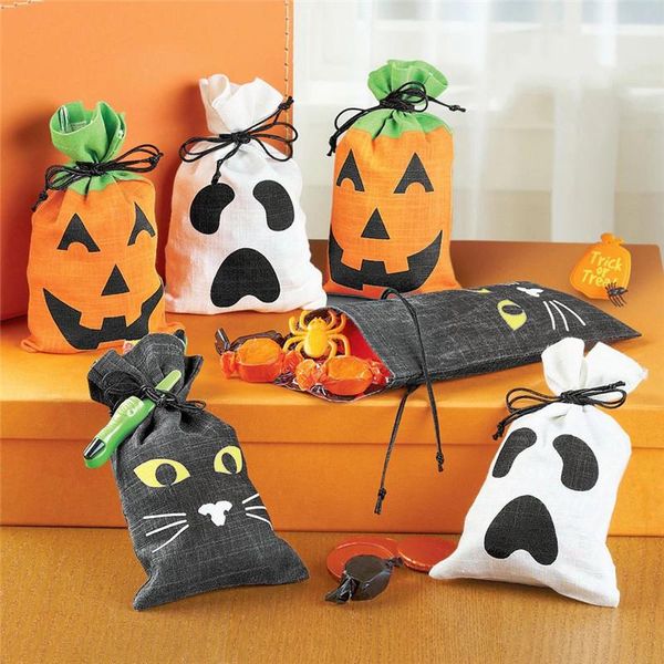 

25x15cm cute halloween treat fabric gift bags creative candy cookies packing decoration drawstring pouches