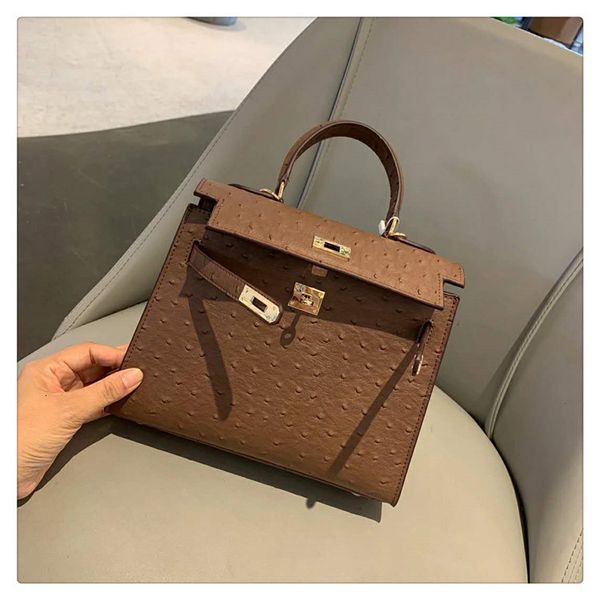 

selling new ostrich head leather women's lock styling kelly bag