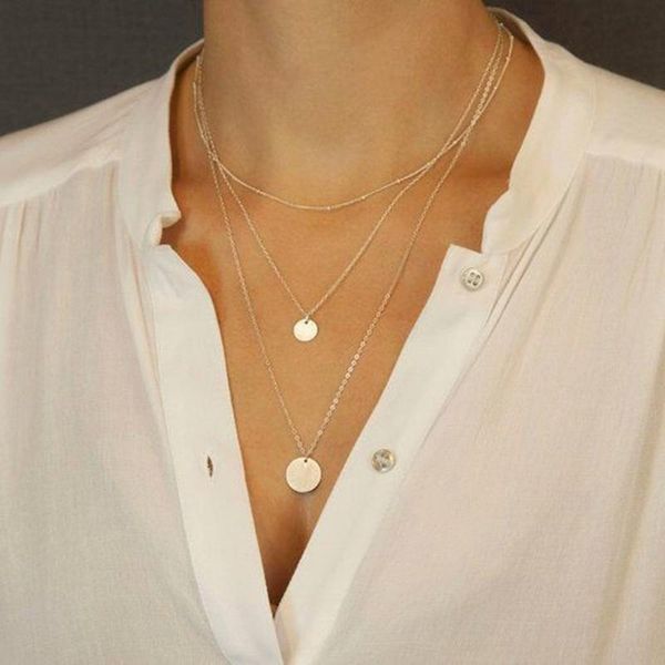 

pendant necklaces fashion gold color multi layer chain necklace for women delicate sequins long 2021 bohemian jewelry wholesale, Silver