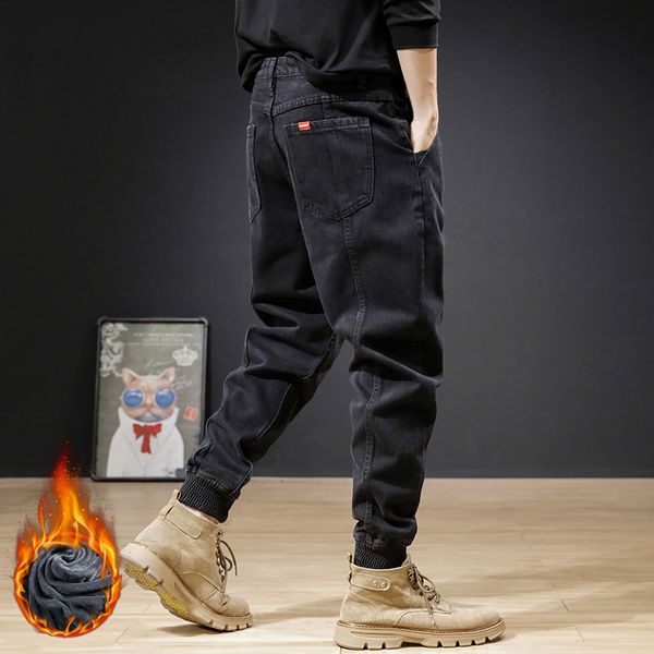 

2021 new japanese vintage fashion men jeans black spliced designer denim cargo pants streetwear hip hop joggers wide leg baggy trousers buym, Blue