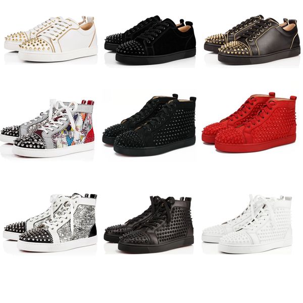 

new designer sneakers red high shoes low suede spikes shoes party wedding leather sneakers 36 to 45, Black