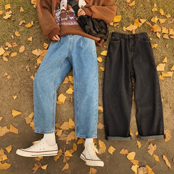 

men's jeans and jeans fashion label jiufen ins korean version trendy and easy to wear wide leg straight pants uecrm, Blue