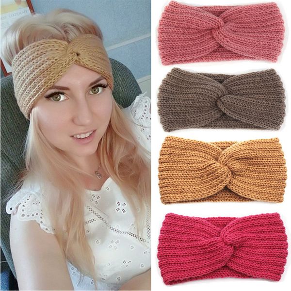 

winter ear warmer headband women fashion elastic wool knitted headband head wrap hairband girls elegant hair band accessories, Black;brown