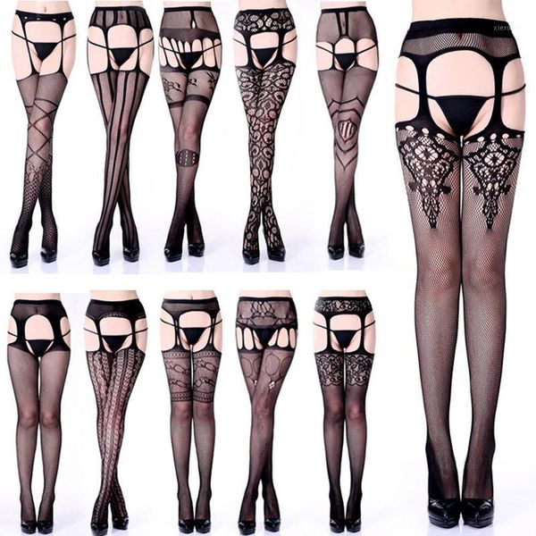 

women's tights female hosiery lingerie lace garter transparent fishnet stockings elastic pantyhose for girls1, Black;white