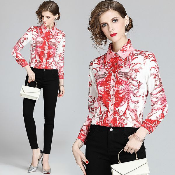 

2021 new vintage women and blouses red print shirts long sleeve blusas femininas plus size office clothes fashion shfl, White