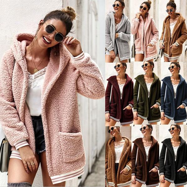 

winter women faux fur coat casual solid warm long sleeve faux fur jacket coat female vintage outwear casaco feminino1, Black