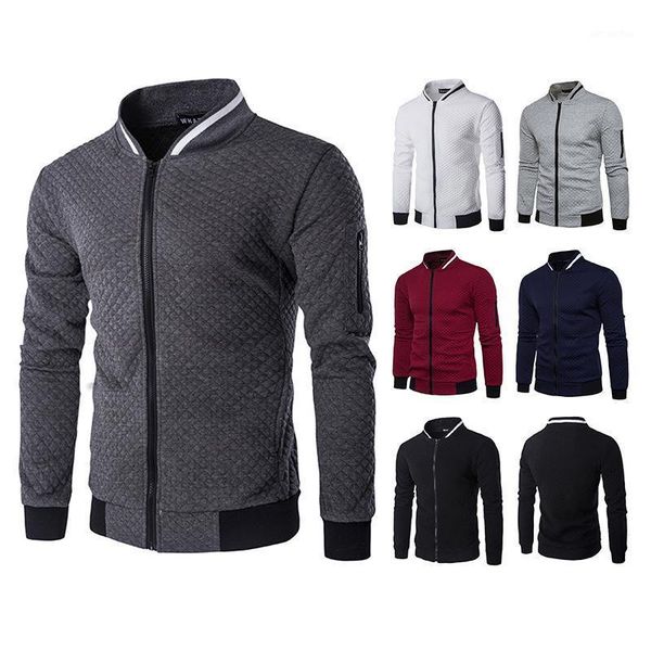 

mens hoodies 2020 male brand casual zipper jacket stand-neck sweatshirt white check 3d plaid tracksuit xxl sa-81, Black;brown
