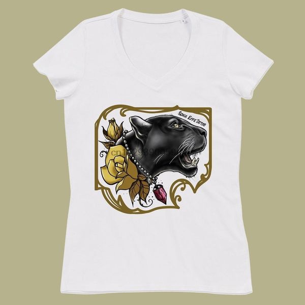 

sport t shirt with print illustration by sonia f black panther tattoo design women v neck t shirt 100% organic cotton
