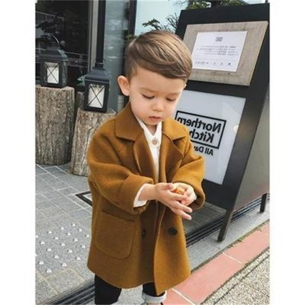 

winter jackets boys solid woolen double-breasted baby boy trench coat lapel 3 4 5 6 7 y kids outerwear coats for boy windbreaker lj200814, Blue;gray