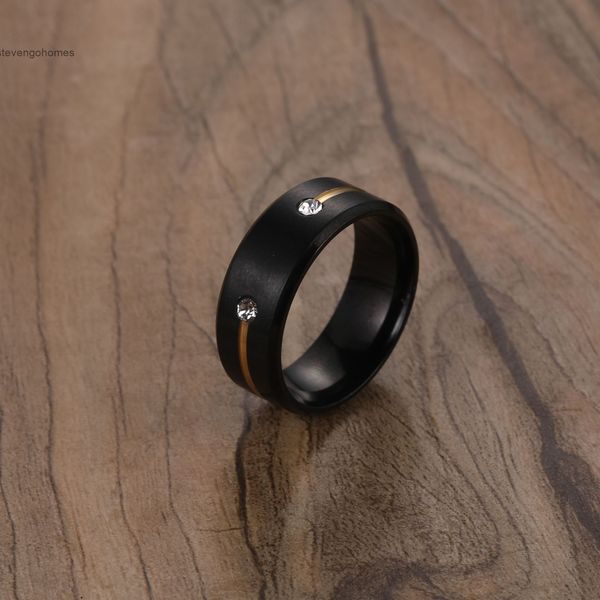 

stainless men's titanium ring, black steel gold diamond ring jewelry, Silver