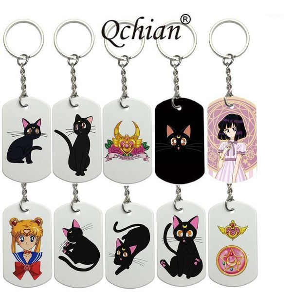 

anime sailor moon tsukino black cat keychain cosplay cute pendant keyring key chain oval girl's gift christmas gift1, Silver