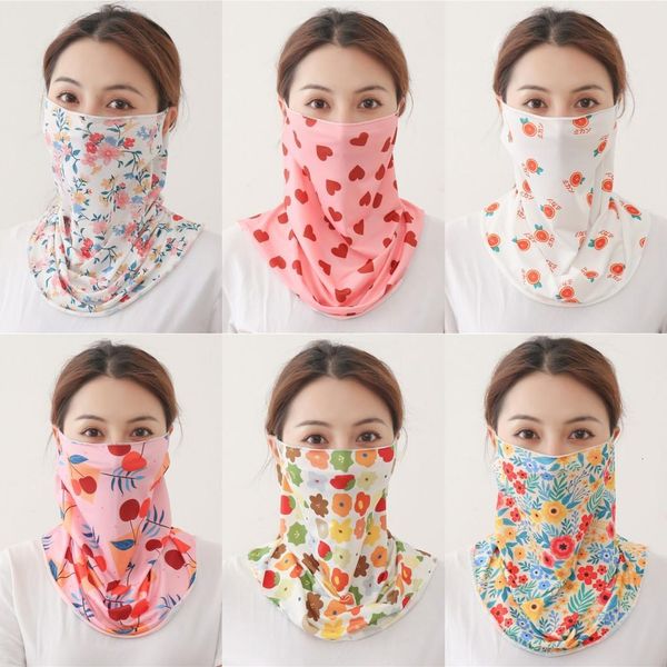 

us stock fashion floral sunscreen masks outdoor cycling neck mask summer ice silk collar face cover scarf head wrap fy6135, Black