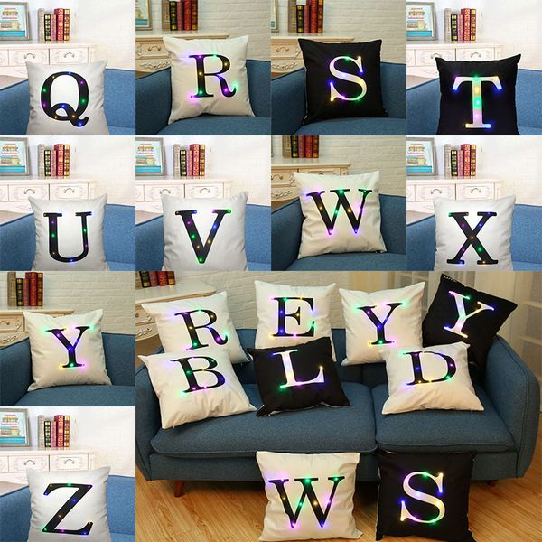 

creation led light luminous letter alphabet pillow case cushion cover light up pillowcase home sofa car decoration 45*45cm wx9-64