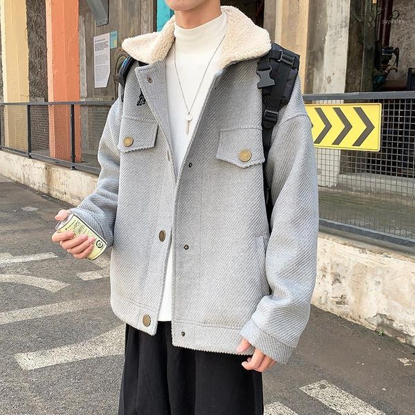 

winter jacket men solid wool mens jacket turndown collar jackets coats male korean casual wool coats men1, Black